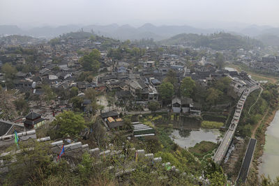 High angle view of townscape against sky