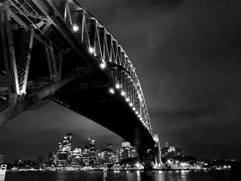 Suspension bridge over river at night