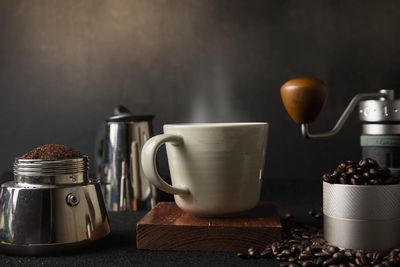 Close-up of coffee cup on table