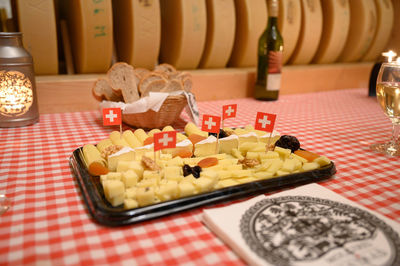 High angle view of dessert in plate on table