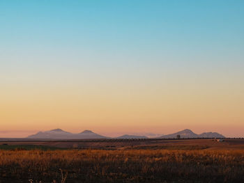 Scenic view of field against sky during sunset