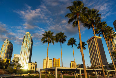 Low angle view of modern buildings against sky