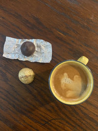 High angle view of coffee on table