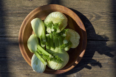 Directly above shot of fennel in plate on table