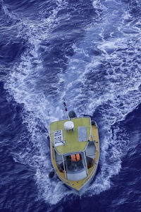 High angle view of ship in sea