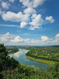 High angle, altitude view to the nistru river bank, near soroca city, moldova. idyllic vertical