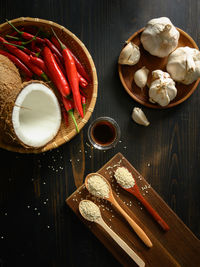 High angle view of food on table