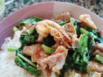 High angle view of meal served in plate