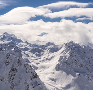 Scenic view of snowcapped mountains against sky