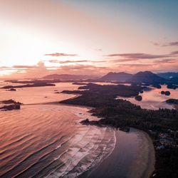 High angle view of sea during sunset