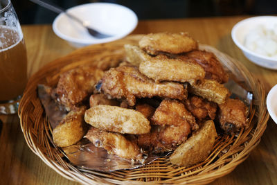 Close-up of bread in basket on table