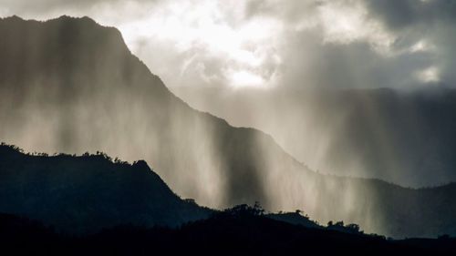 Scenic view of mountains against cloudy sky