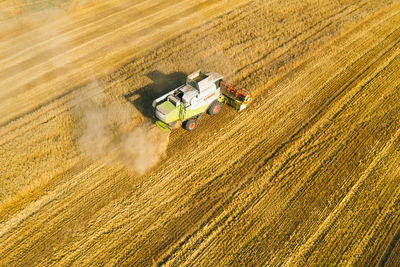 High angle view of tractor on field