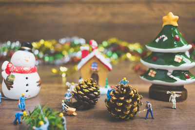 Christmas decorations on table