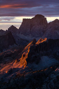 Scenic view of mountains against sky during sunset