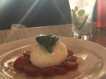 Close-up of dessert in plate on table