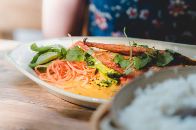 Close-up of salad in plate on table