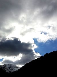 Low angle view of silhouette mountain against sky