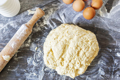 High angle view of food on cutting board