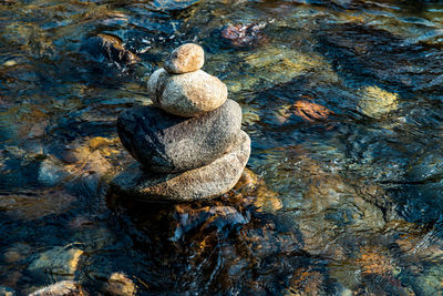 High angle view of stones on rock