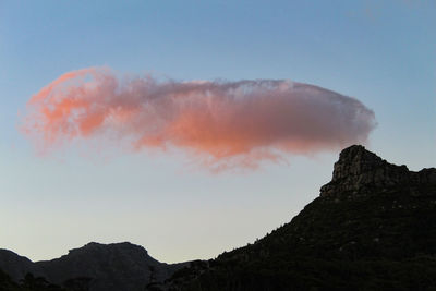 Low angle view of mountain against sky during sunset