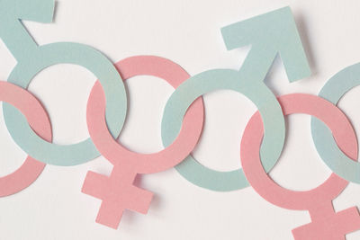 Close-up of gender symbols on white background