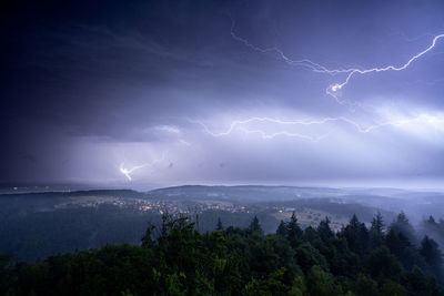 Lightning strike during a summer thunderstorm in the upper rhine valley and the black forest