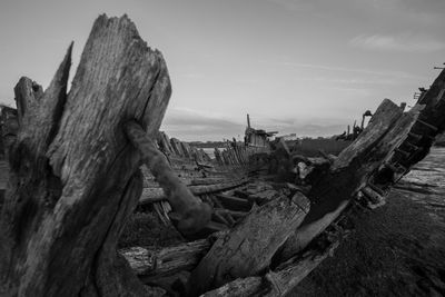 Old ruins of boat at beach