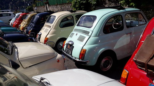 High angle view of cars parked on road