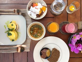 High angle view of food on table