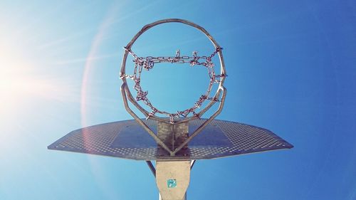 Directly below shot of basketball hoop against sky