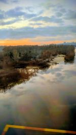 Scenic view of lake against sky at sunset