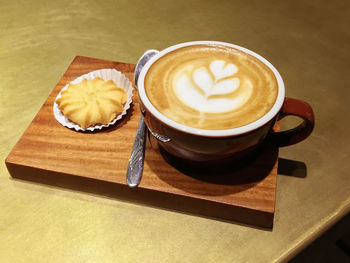 High angle view of coffee on table