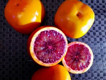 High angle view of oranges on table