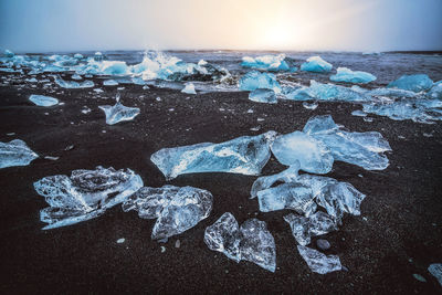 High angle view of ice on land