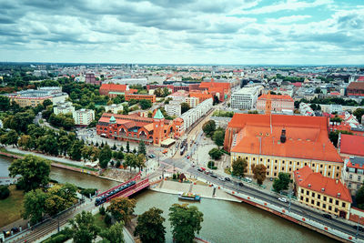 Wroclaw city panorama. old town in wroclaw, aerial view