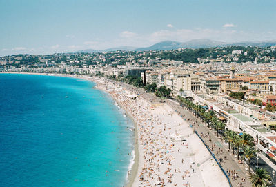 High angle view of city at seaside