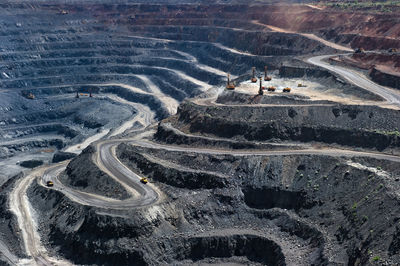 High angle view of winding roads at open-pit mine