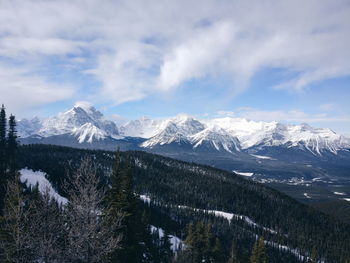 Scenic view of mountains against sky during winter