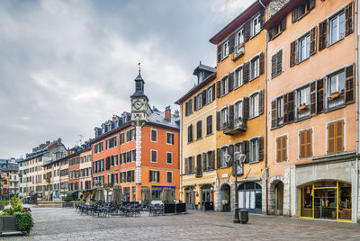 Street with historical houses in chambery city center, france