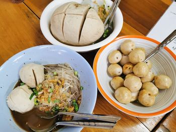 High angle view of food in bowl on table