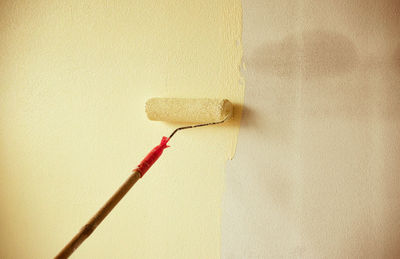 Close-up of paintbrushes on wall