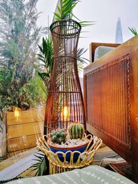 Potted plants on table in yard