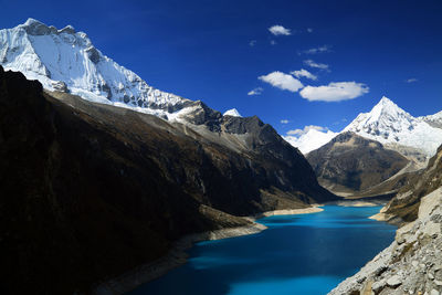 Scenic view of lake amidst mountains against sky 