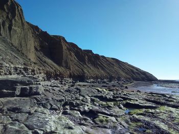 Scenic view of beach against clear sky