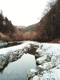 Scenic view of snow covered mountains against sky