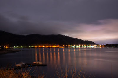 Scenic view of lake against sky at night