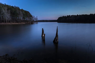 Scenic view of lake against sky at sunset