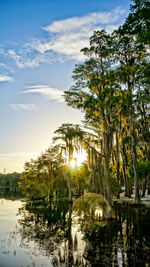 Scenic view of lake against sky during sunset