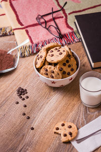 High angle view of coffee on table